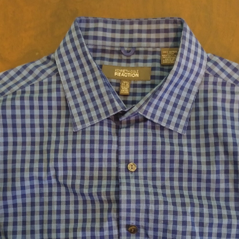 Kenneth Cole Reaction Blue Casual Button Down Shirt 6407